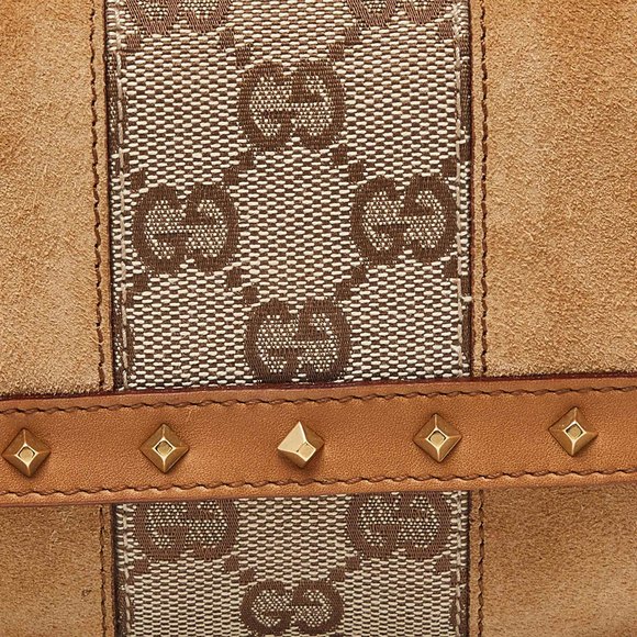GUCCI Two Tone Beige GG Canvas, Suede and Leather Flap Pochette - Picture 5 of 8